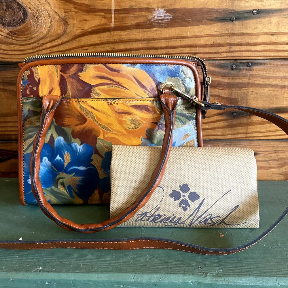 Patricia Nash Floral Brown Leather Purse with Dust Bag